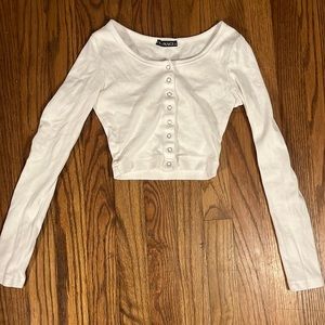 White ribbed button up cropped shirt